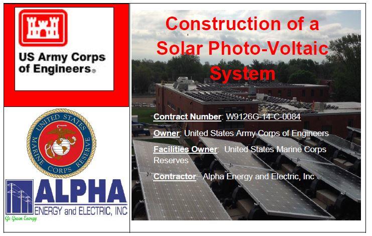 Alpha Energy and Electric, Inc., wins a major Construction of a Solar Photo-Voltaic System Project owned by United States Army Corps of Engineers