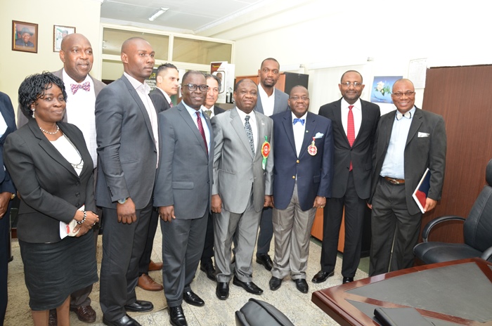 Nigeria's Minister of Power, Hon. Chinedu Nebo (Professor), Federal Ministry of Power, Ambassador Dr. Godknows Igali, Permanent Secretary, Federal Ministry of Power, Mrs. A. A. Shoetan, Director (Legal Services), Federal Ministry of Power, Ike Nwabuonwu, Chairman & CEO of Alpha Energy & Electric, Inc. and Gabriel Okafor, President of Alpha Energy & Electric, Inc.