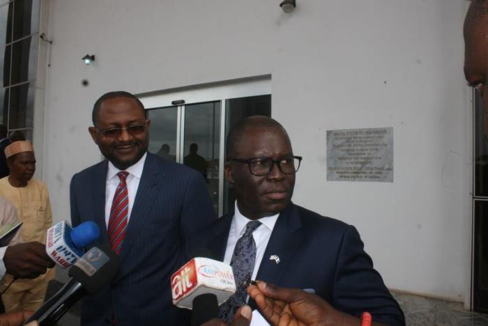 Gabriel Okafor (President), with Ike Nwabuonwu (Chairman), Alpha Energy and Electric, addressing the Press after the MoU Signing