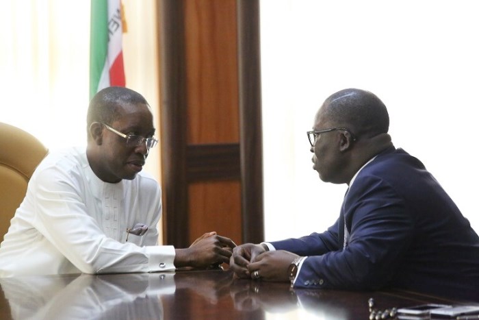 Gov. Ifeanyi Okowa (left) and Chairman, Alpha Energy and Electric Company, Ike Nwabuonwu